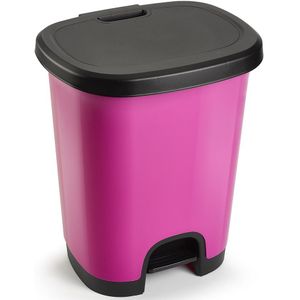 Kunststof afvalemmers/vuilnisemmers fuchsia roze/zwart van 27 liter met pedaal