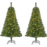Set van 2x stuks groene led verlichte kerstbomen/kunstbomen 120 cm