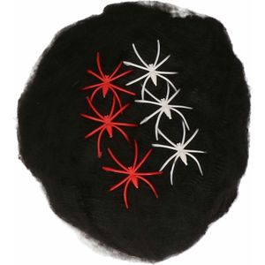 Boland Decoratie spinnenweb/spinrag met spinnen - 4x - 100 gram - zwart - Halloween/horror versiering