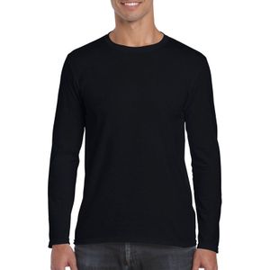 Basic heren t-shirt - zwart - met lange mouwen - katoen/polyester
