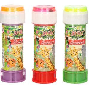 50x Jungle/safari dieren bellenblaas flesjes met bal spelletje in dop 60 ml voor kinderen