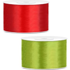 Sierlinten/cadeaulinten/satijnen linten - Set 2x stuks - rood en groen - 38 mm x 25 meter
