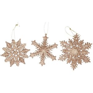 12x Koperen sneeuwvlok/ijsster kerstornamenten kerst hangers 10 cm met glitters