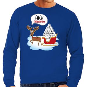 Blauwe Kerstsweater / Kerstkleding F#ck coronavirus voor heren