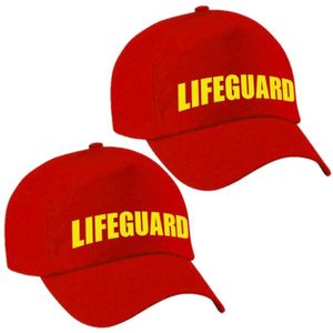 2x stuks carnaval verkleed pet lifeguard / strandwacht rood voor dames en heren