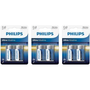 Phillips batterijen LR14 - Alkaline - 1,5 volt - set van 6x stuks