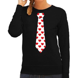 Valentijn thema verkleed sweater / trui hartjes stropdas zwart voor dames
