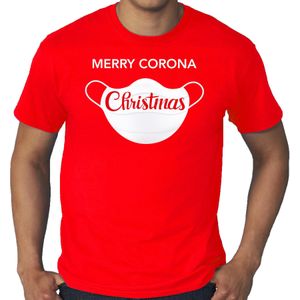 Rood  Kerst shirt/ Kerstkleding Merry corona Christmas voor heren grote maten