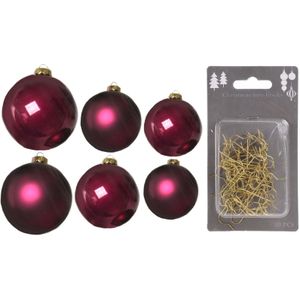 Groot pakket glazen kerstballen 50x framboos roze glans/mat 4-6-8 cm incl haakjes