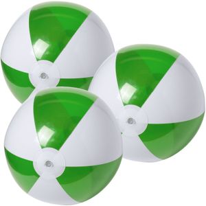 6x stuks opblaasbare strandballen plastic groen/wit 28 cm
