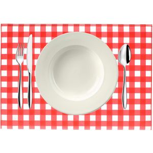 Bellatio design Placemats - 1x - rood/wit geblokt - Oktoberfest -43cm