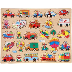 Houten knopjes/noppen puzzel voertuigen (27 stukjes, 45 x 35 cm) - Speelgoed Legpuzzel