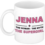 Naam cadeau mok/ beker Jenna The woman, The myth the supergirl 300 ml