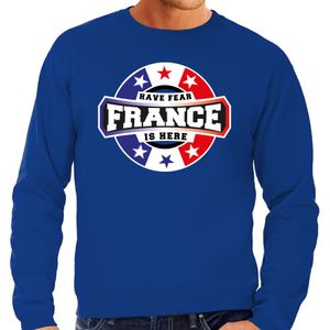 Have fear France / Frankrijk is here supporter trui / kleding met sterren embleem blauw voor heren