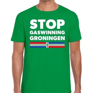STOP gaswinning Groningen protest t-shirt groen voor heren
