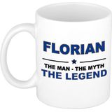 Naam cadeau mok/ beker Florian The man, The myth the legend 300 ml