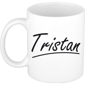 Tristan voornaam kado beker / mok sierlijke letters - gepersonaliseerde mok met naam