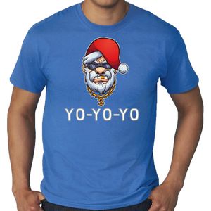 Blauw Kerst shirt/ Kerstkleding Gangster / rapper Santa voor heren grote maten