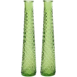 2x vazen/bloemenvazen van gerecycled glas - D7 x H32 cm - lichtgroen