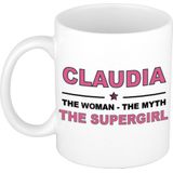 Naam cadeau mok/ beker Claudia The woman, The myth the supergirl 300 ml