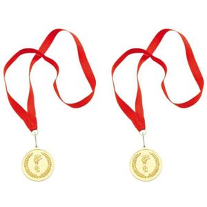 12x stuks gouden kampioens medaille aan rood lint