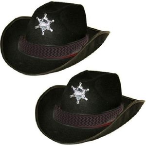 2x stuks verkleed cowboy hoed sheriff zwart volwassenen