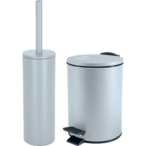 Spirella Badkamer/toilet accessoires set - WC-borstel en pedaalemmer 5L - metaal - ijsblauw