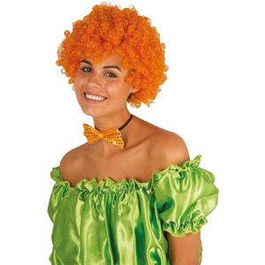 Oranje krullen clownspruik verkleed accessoire