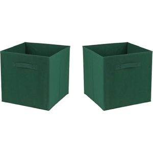 Urban Living Opbergmand/kastmand Square Box - 4x - karton/kunststof - 29 liter - donker groen - 31 x 31 x 31 cm