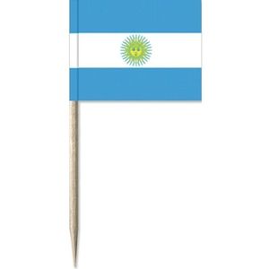 150x Vlaggetjes prikkers Argentinie 8 cm hout/papier