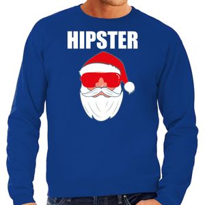 Blauwe Kersttrui / Kerstkleding Hipster voor heren met Kerstman met zonnebril