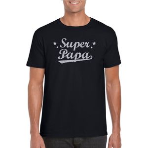 Super papa fun t-shirt glitter zilver zwart voor heren