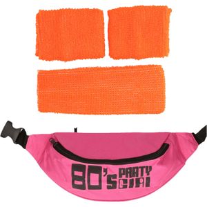 Foute 80s/90s party verkleed accessoire set - neon oranje - jaren 80/90 thema feestje