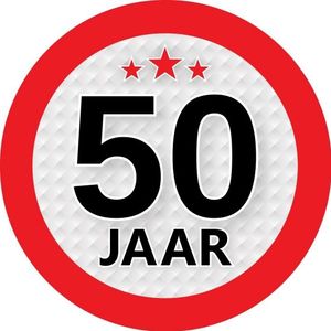 10x stuks ronde 50 jaar feestartikelen stickers van 9 cm