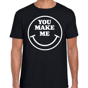 Bellatio Decorations Verkleed T-shirt voor heren - you make me - smiley - zwart - carnaval - foute party