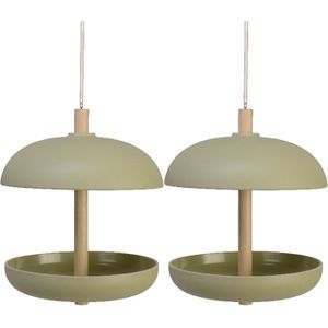 2x stuks vogel voedersilo hangend - bamboe hout - lichtgroen - 21 x 25 cm