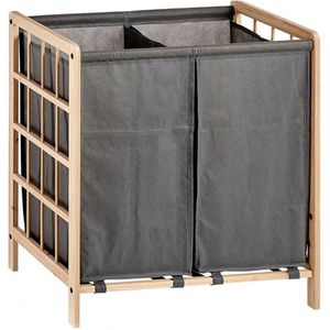 Kipit Wasmand Woodbox - met opvang waszak - 2x 50 liter compartiment - 59 x 33 x 60 cm