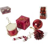 Kerststukje ornamenten - 20-delig - rood - plastic - 5 cm