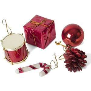 Kerststukje ornamenten - 20-delig - rood - plastic - 5 cm