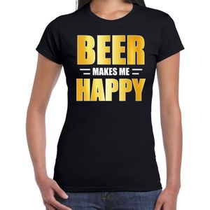 Beer makes me happy / bier maakt mij gelukkig fun shirt zwart voor dames drank thema