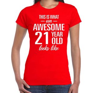 Awesome 21 year / verjaardag cadeau t-shirt rood voor dames