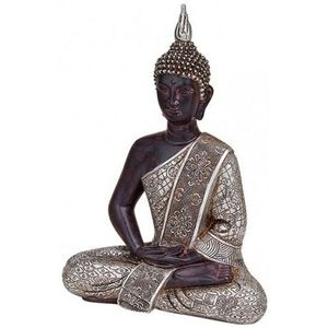 Zwart/zilveren boeddha beeld zittend 29 cm