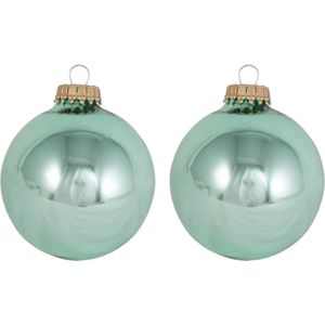 24x Glanzende groene kerstballen van glas 7 cm