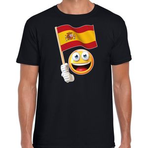Spanje fan shirt met emoticon en Spaans zwaaivlaggetje zwart voor heren