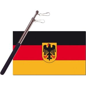 Landen vlag Duitsland - 90 x 150 cm - met compacte draagbare telescoop vlaggenstok - supporters