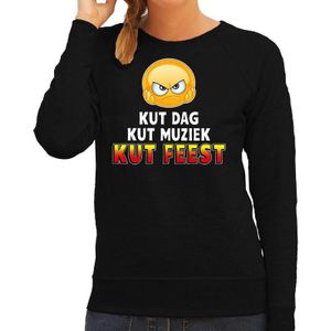 Kut dag kut muziek kut feest emoticon fun trui dames zwart