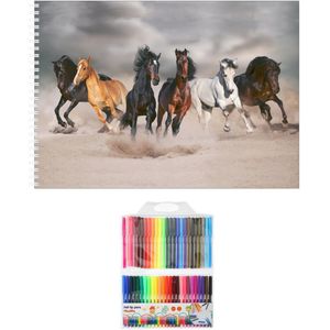 Schetsboek Paarden liefhebbers A4 50 paginas met 50 viltstiften