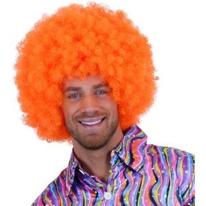 Neon oranje afro pruik