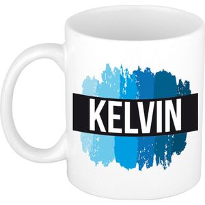 Kelvin naam / voornaam kado beker / mok verfstrepen - Gepersonaliseerde mok met naam