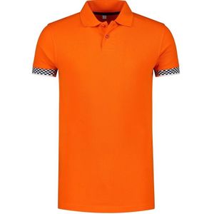 Oranje katoenen grote maten polo met finish vlag voor heren